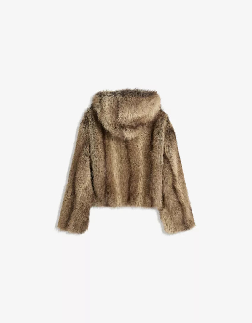 Plush Hooded Fur Coat