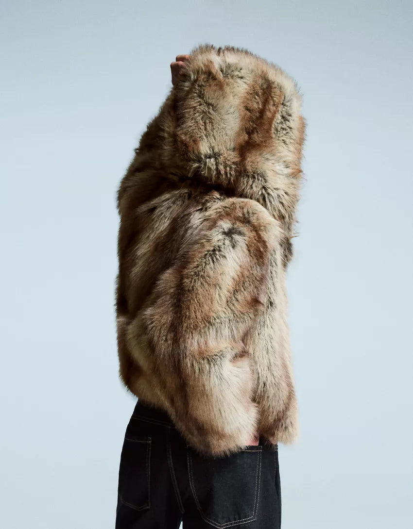 Plush Hooded Fur Coat