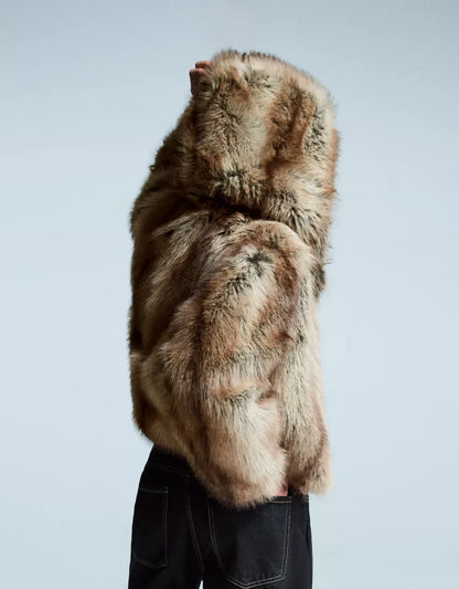 Plush Hooded Fur Coat